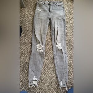 American Eagle Outfitters Light Gray Ripped Skinny Jeans